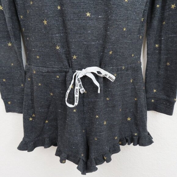 PINK Victorias Secret Medium Gold Ribbed Snap Front Long Sleeve Lounge Romper - Picture 4 of 11